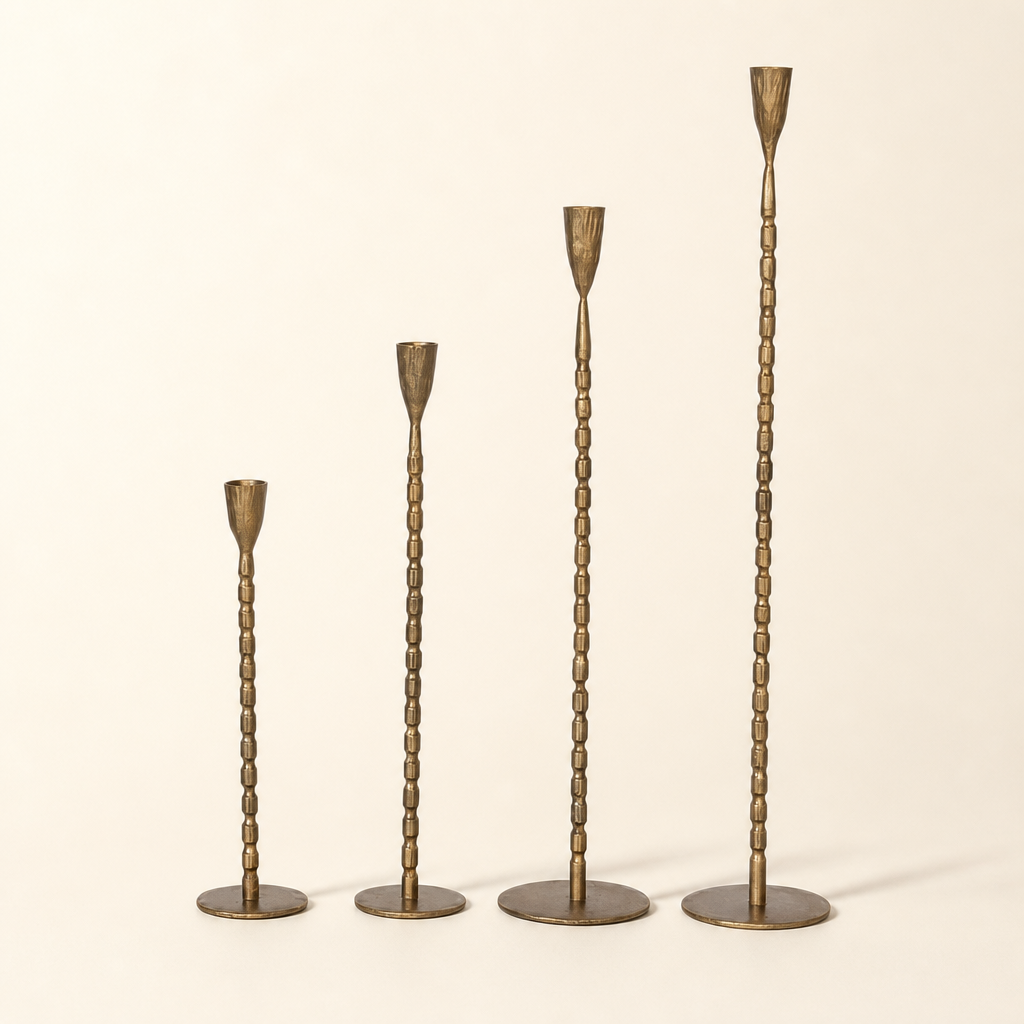 Creative Co-Op Hand-Forged Cast Iron Taper Holders, Brass Finish, Set of 4 — Candle Holder