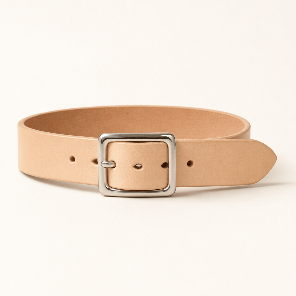 Iron Heart Heavy Duty Tochigi Leather Belt — Natural, Nickel-Plated Brass — EDC Leather Belt