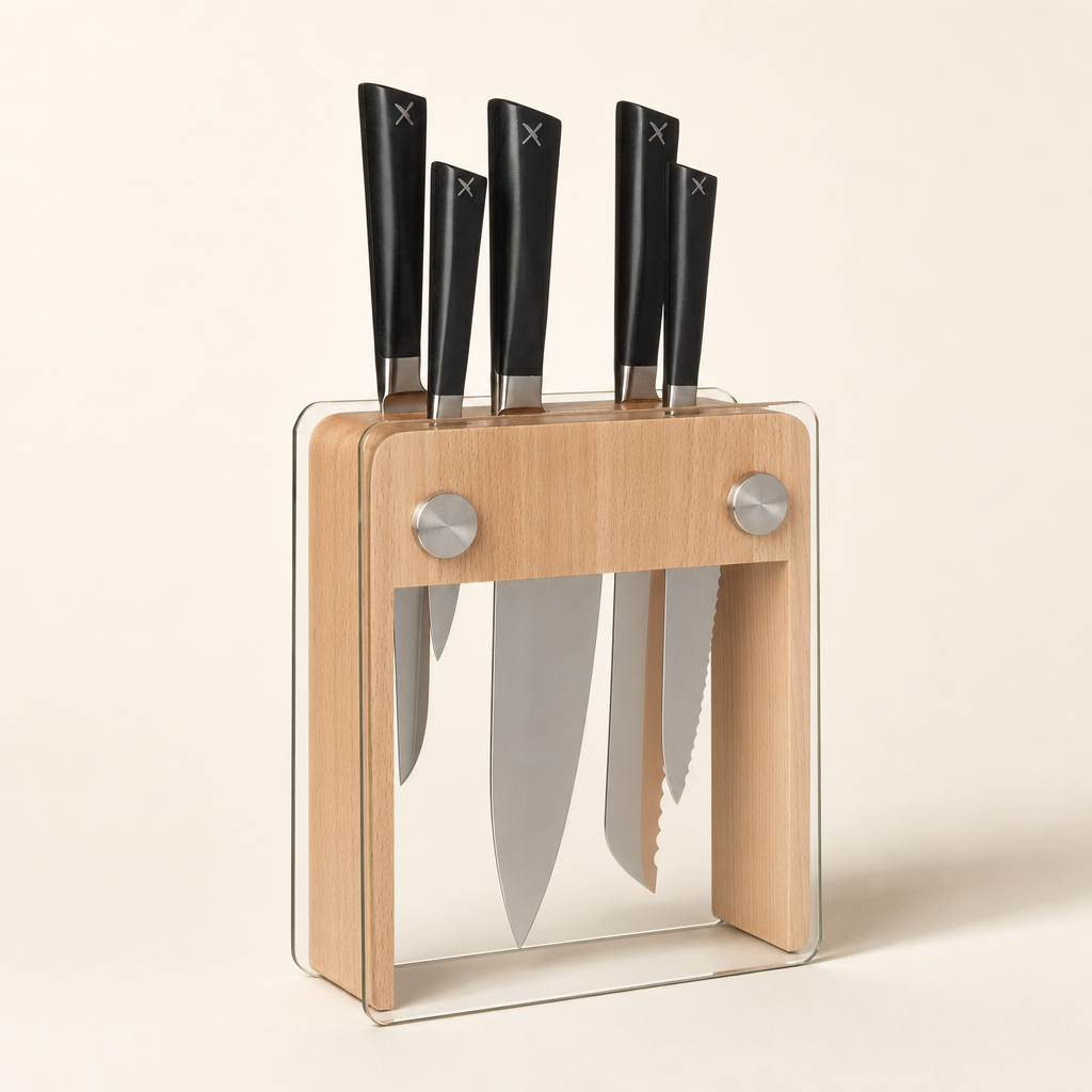 Mercer Culinary Genesis 6-Piece Wood/Glass Knife Block Set — Kitchen Knife Set