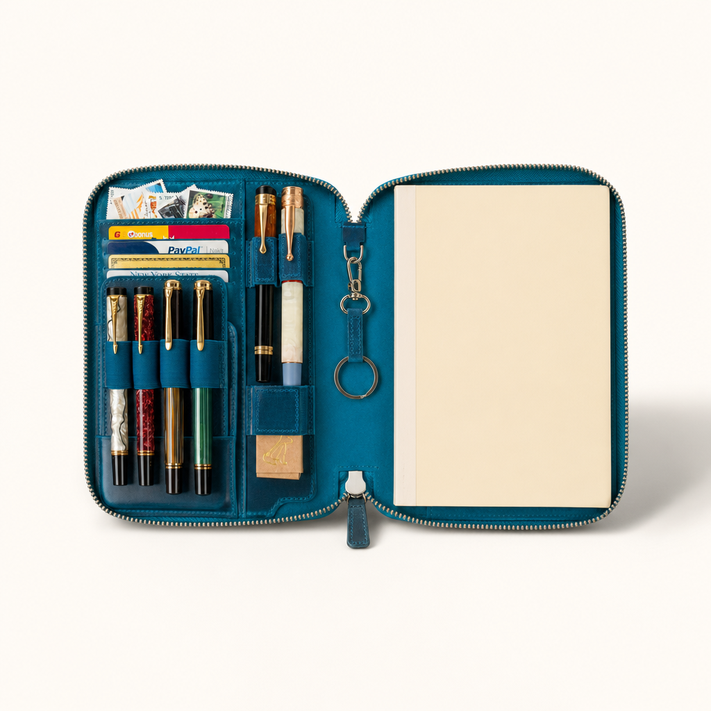 Galen Leather A5 Leather Zip Folio — C.H. Ocean Blue — Notebook / Journal (Refillable Hardcover)