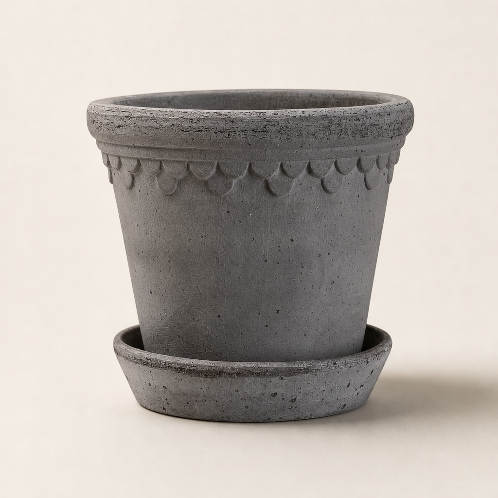 Bergs Potter Københavner Raw Grey Terracotta Pot with Saucer — Plant Pot / Planter