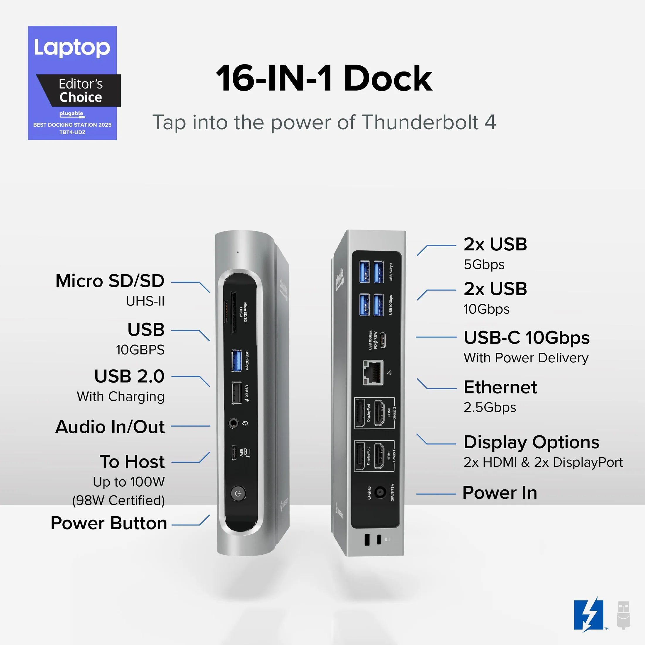 Plugable Plugable TBT4-UDZ Thunderbolt 4 & USB4 Quad Display Dock