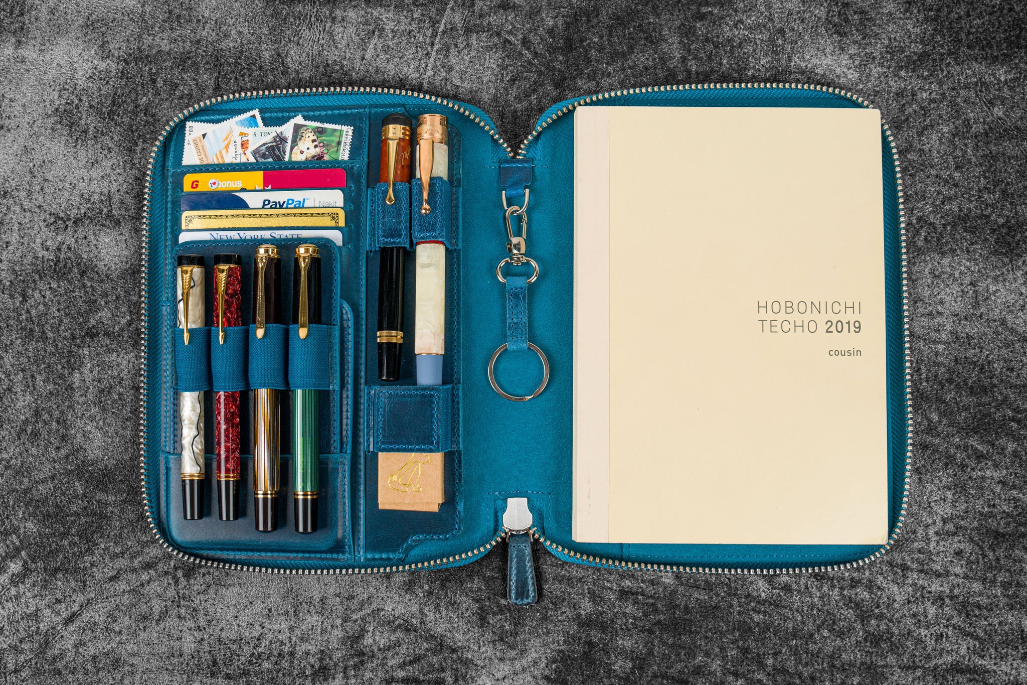 Galen Leather A5 Leather Zip Folio — C.H. Ocean Blue