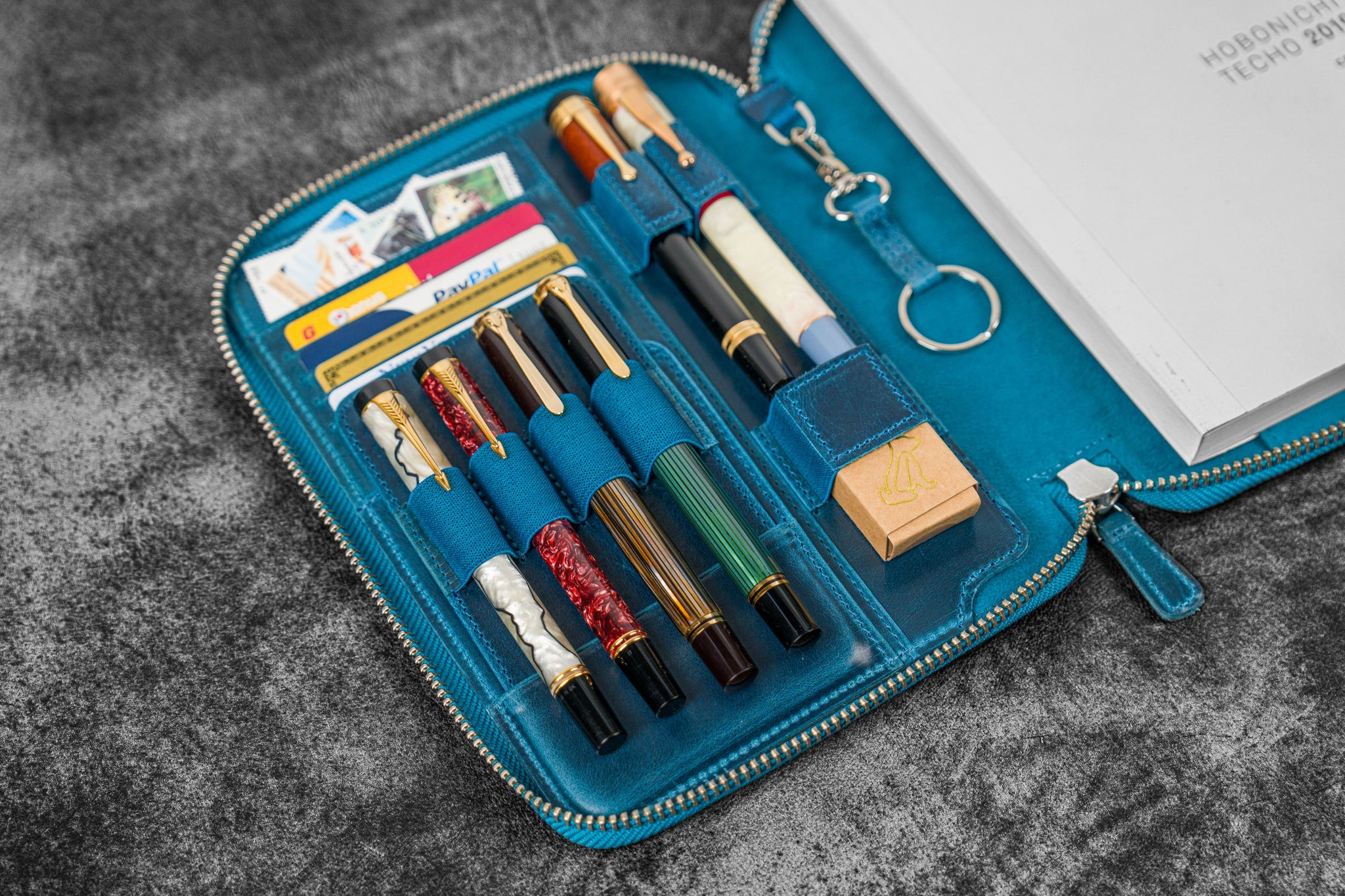 Galen Leather A5 Leather Zip Folio — C.H. Ocean Blue