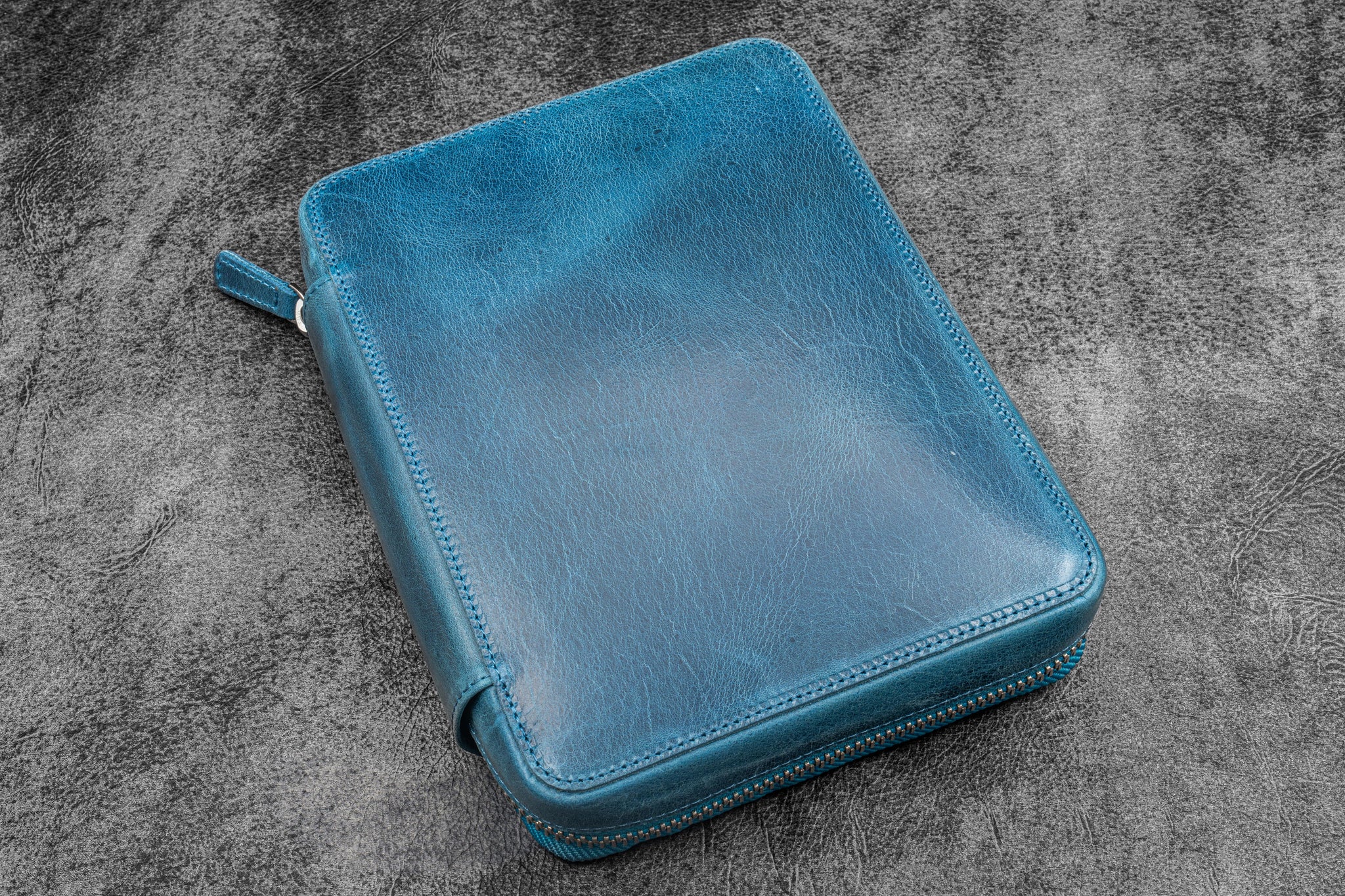 Galen Leather A5 Leather Zip Folio — C.H. Ocean Blue