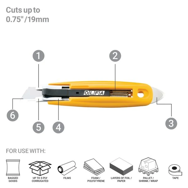 Olfa SK-9 Semi-Automatic Self-Retracting Safety Knife with Tape Splitter