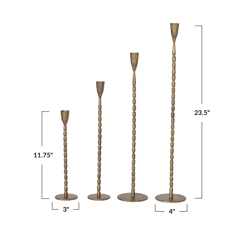 Creative Co-Op Hand-Forged Cast Iron Taper Holders, Brass Finish, Set of 4