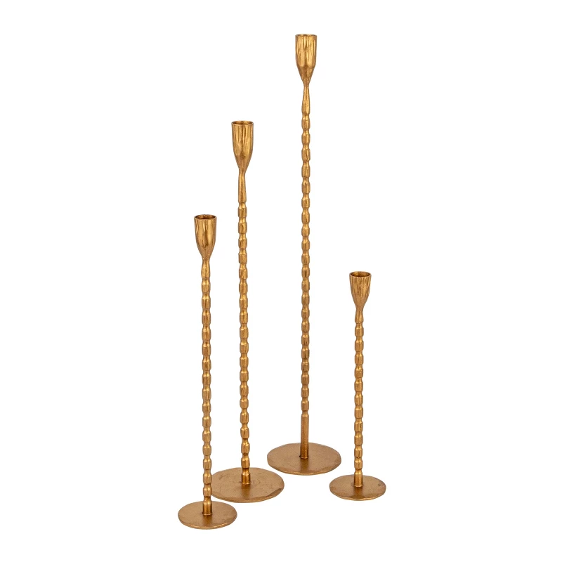 Creative Co-Op Hand-Forged Cast Iron Taper Holders, Brass Finish, Set of 4