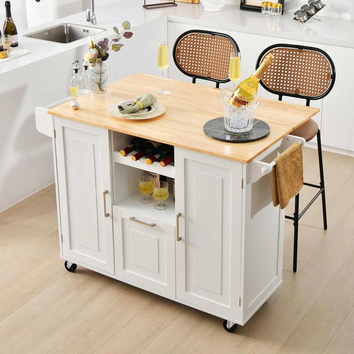 Giantex Rolling Kitchen Island Cart with Drop-Leaf Countertop