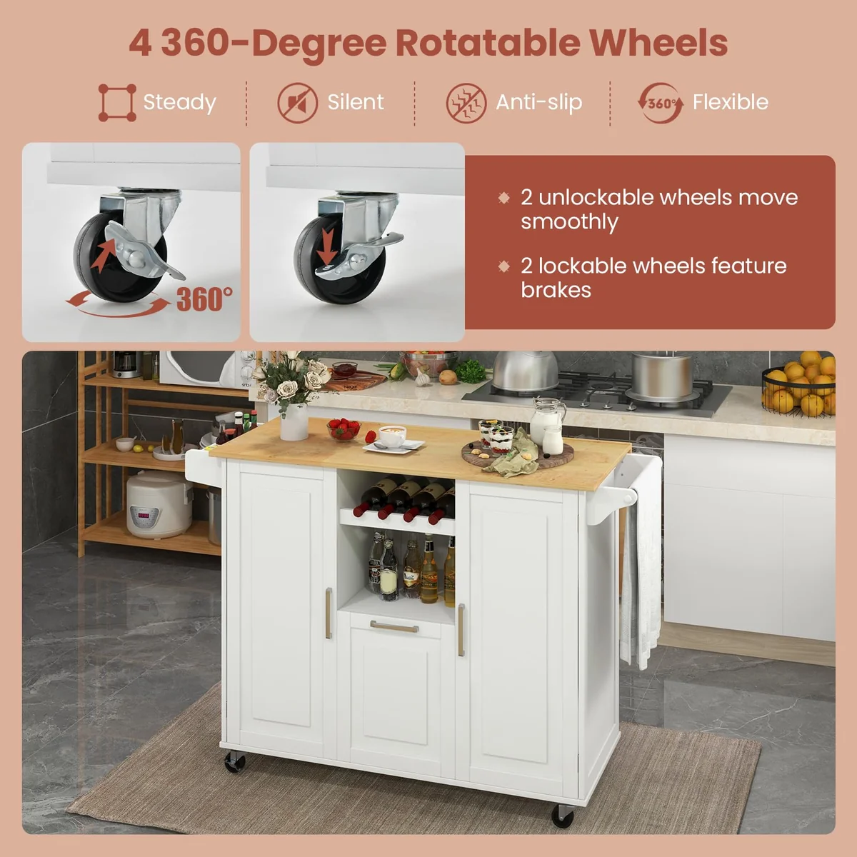 Giantex Rolling Kitchen Island Cart with Drop-Leaf Countertop