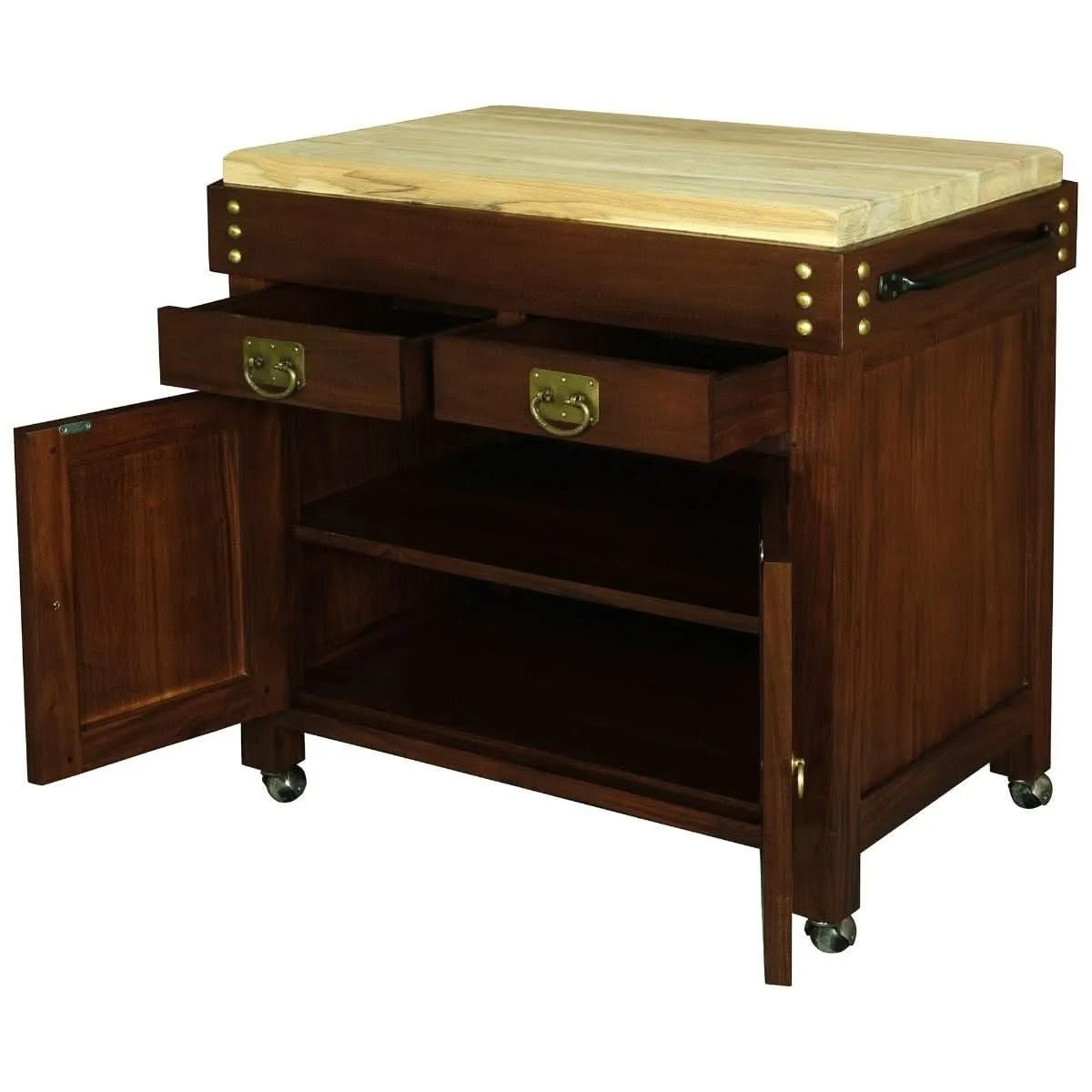 Chocolate Wood Ricardo Solid Mahogany Butcher Block Kitchen Island