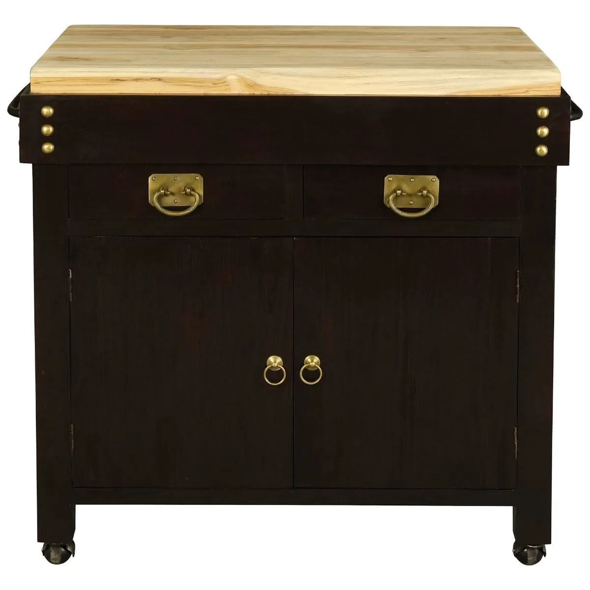 Chocolate Wood Ricardo Solid Mahogany Butcher Block Kitchen Island