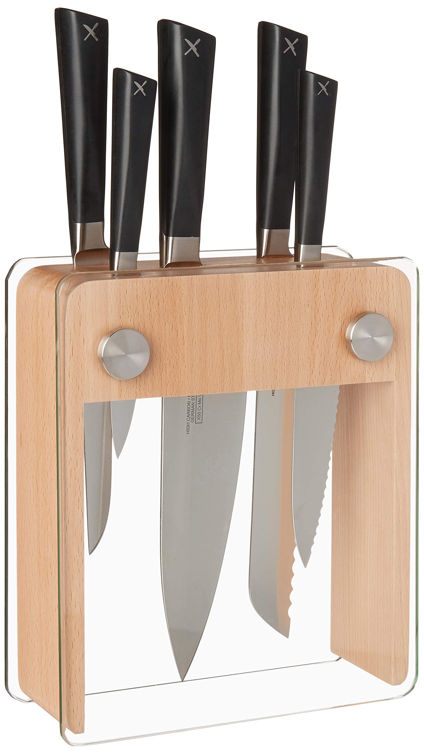 Mercer Culinary Genesis 6-Piece Wood/Glass Knife Block Set