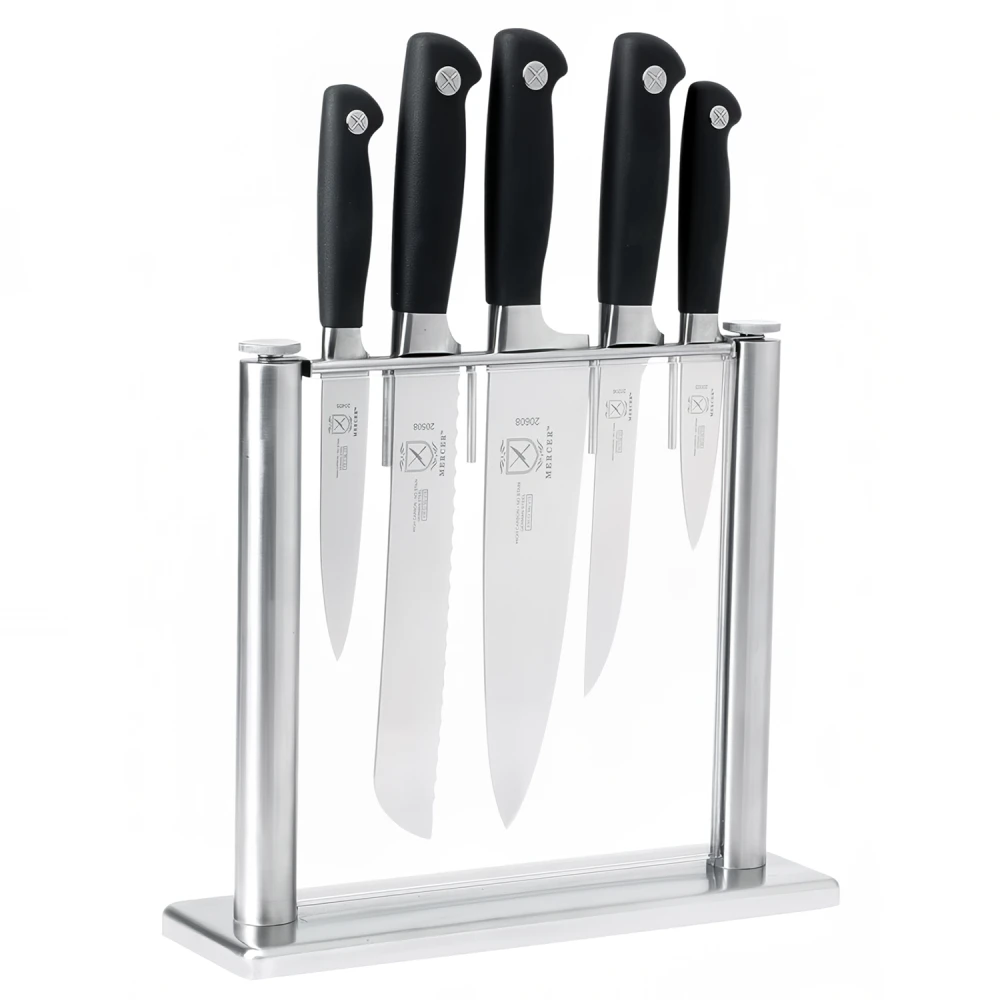 Mercer Culinary Genesis 6-Piece Wood/Glass Knife Block Set