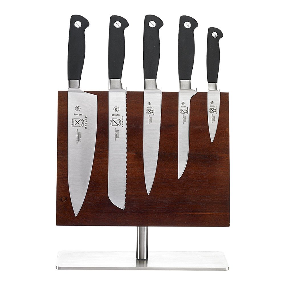 Mercer Culinary Genesis 6-Piece Wood/Glass Knife Block Set