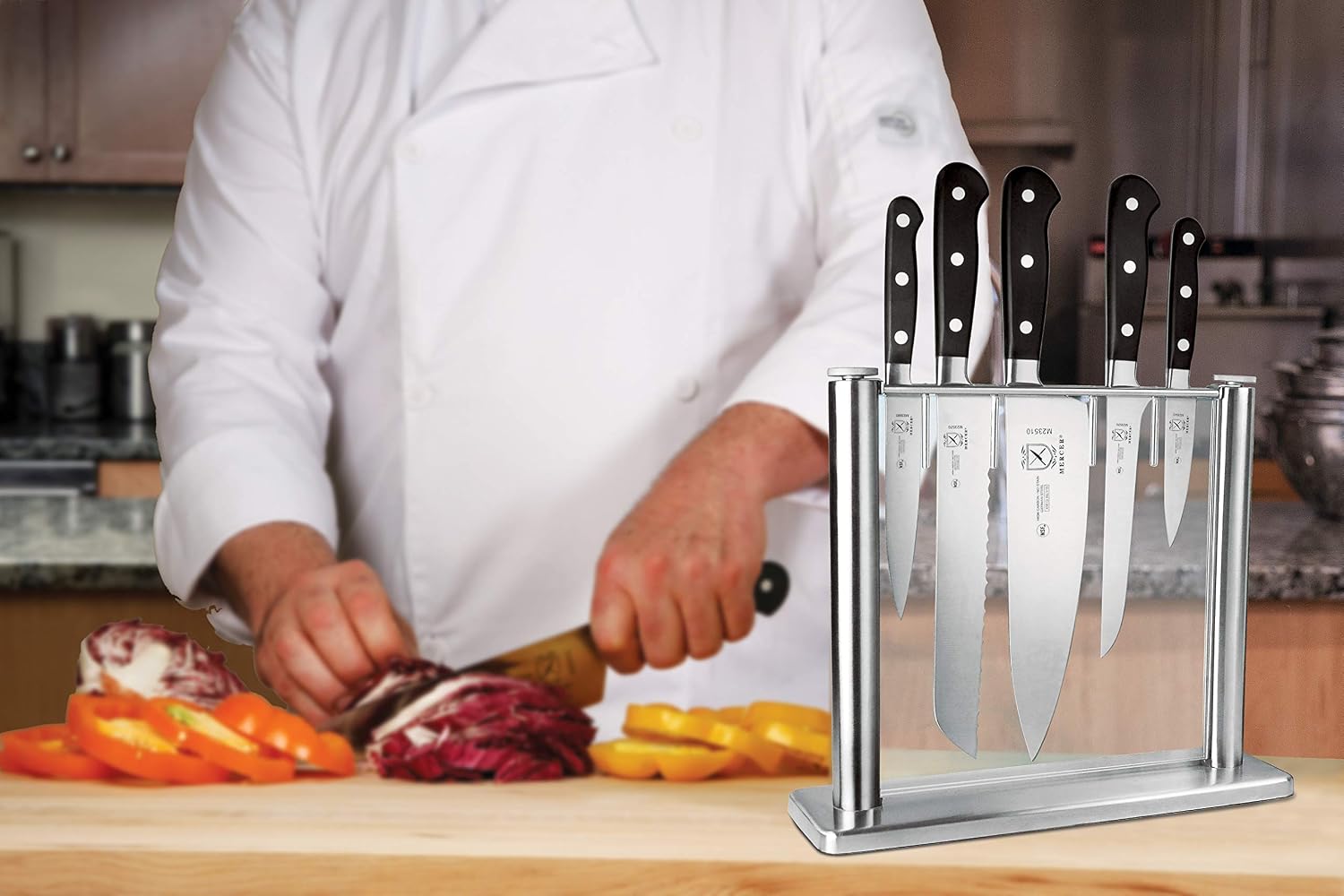 Mercer Culinary Genesis 6-Piece Wood/Glass Knife Block Set