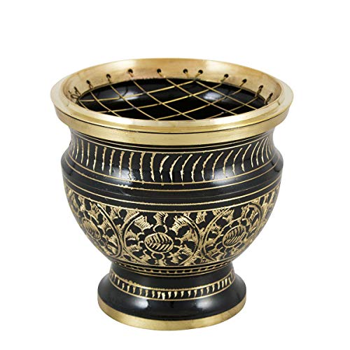 NKlaus NKlaus 4011 Black-Gold Brass Grid Incense Burner 9 cm